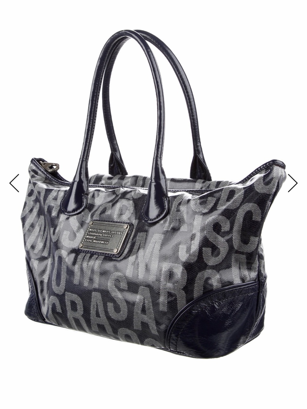 VTG Marc by Marc Jacobs Navy Denim Patent Leather Logo Large Tote Bag
